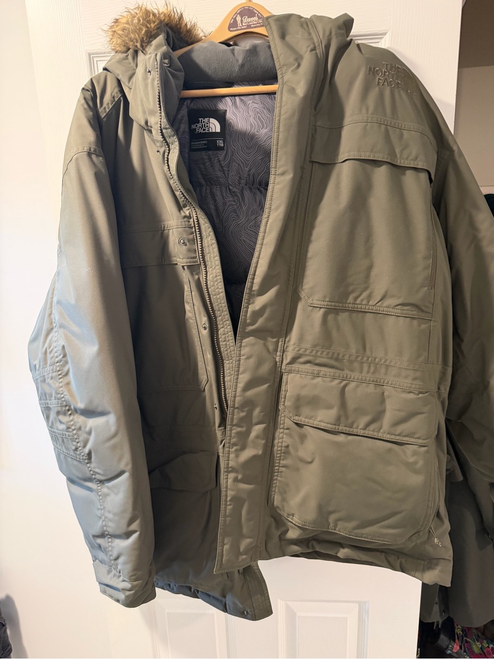 The North Face Men's Olive Green Insulated Parka with Faux-Fur Hood